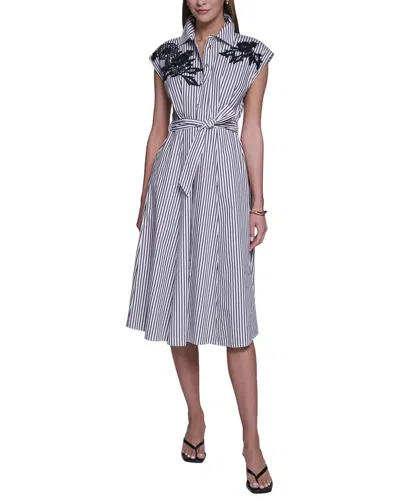 Halston Midi Stripped Shirt Dress In Blue