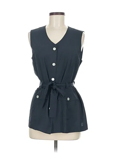 Pre-owned Halston Sleeveless Silk Top Blue Plunge Neckline Tops