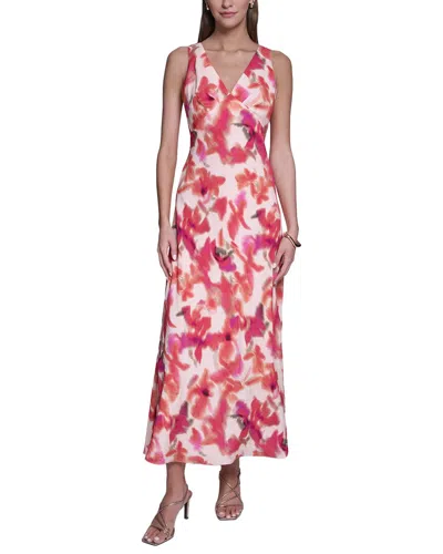 Halston Sleeveless V-neck Midi Dress In Pink