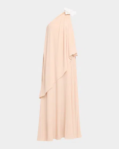 Halston Solena One-shoulder Georgette Gown In Neutral