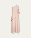 Halston Solena One-shoulder Georgette Gown In Nude
