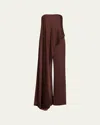 Halston Sonia Strapless Draped Wide-leg Jumpsuit In Brown
