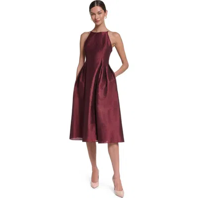 Halston Spaghetti Strap Fit & Flare Midi Dress In Burgundy