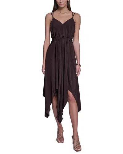 Halston Spaghetti Strap Midi Dress In Brown