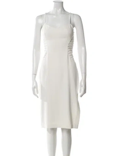 Pre-owned Halston Square Neckline Knee-length Dress In White