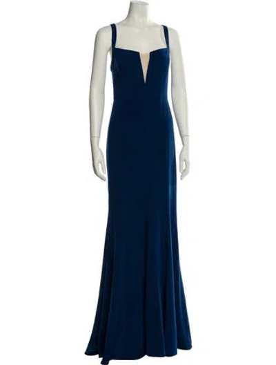 Pre-owned Halston Square Neckline Long Dress In Blue