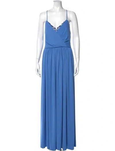 Pre-owned Halston Square Neckline Long Dress In Blue