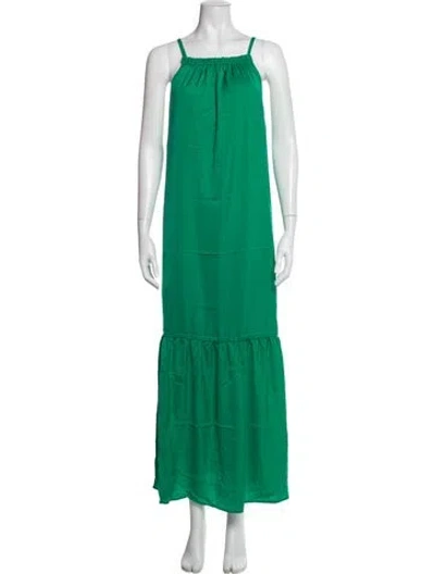Pre-owned Halston Square Neckline Long Dress In Green