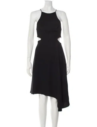 Pre-owned Halston Square Neckline Midi Length Dress In Black