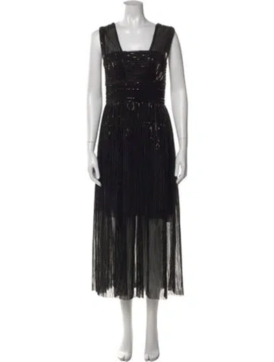 Pre-owned Halston Square Neckline Midi Length Dress In Black