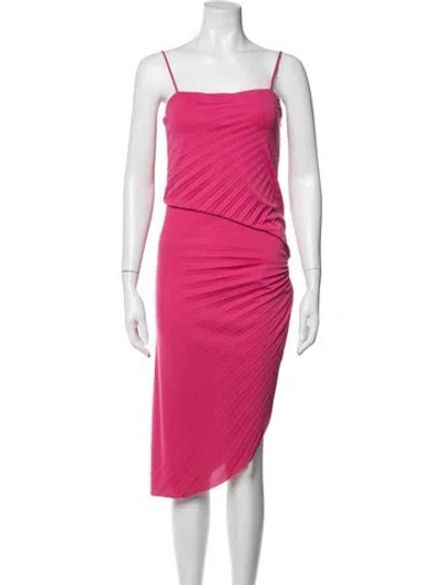 Pre-owned Halston Square Neckline Midi Length Dress In Pink