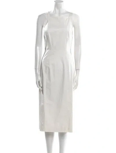 Pre-owned Halston Square Neckline Midi Length Dress In White