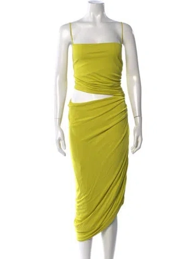 Pre-owned Halston Square Neckline Midi Length Dress In Yellow
