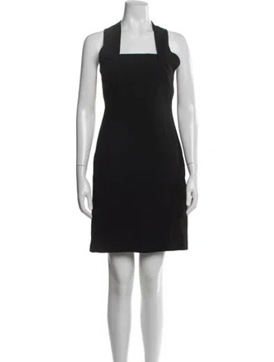 Pre-owned Halston Square Neckline Mini Dress In Black
