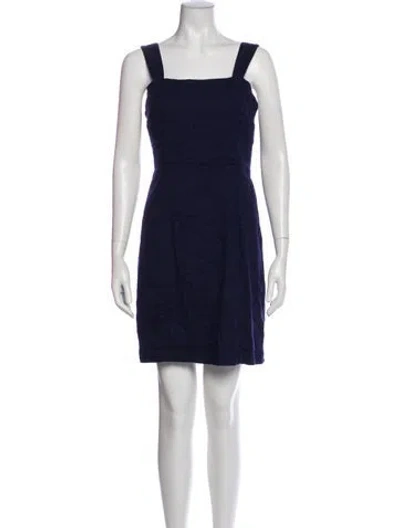 Pre-owned Halston Square Neckline Mini Dress In Blue