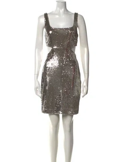 Pre-owned Halston Square Neckline Mini Dress In Metallic/silver