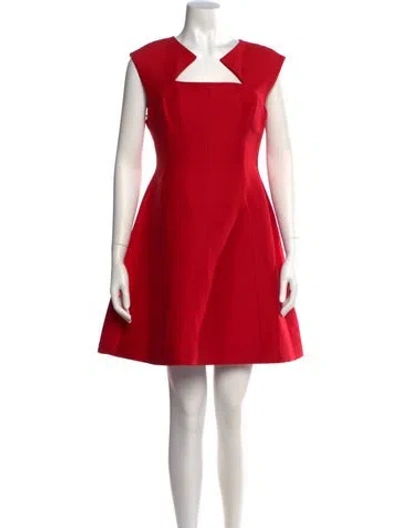Pre-owned Halston Square Neckline Mini Dress In Red