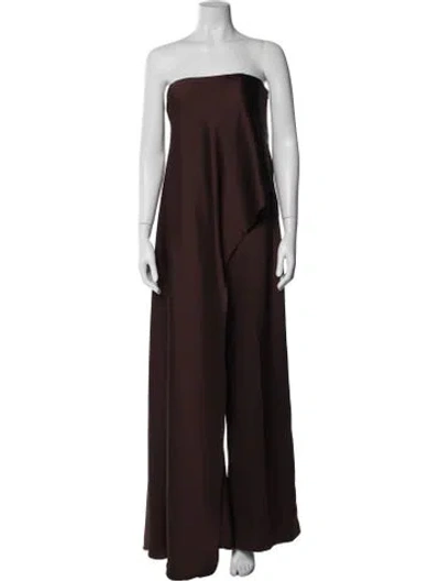 Pre-owned Halston Strapless Jumpsuit In Burgundy