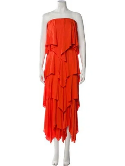 Pre-owned Halston Strapless Jumpsuit In Orange