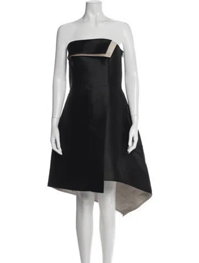 Pre-owned Halston Strapless Knee-length Dress In Black