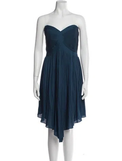Pre-owned Halston Strapless Knee-length Dress W/ Tags In Blue