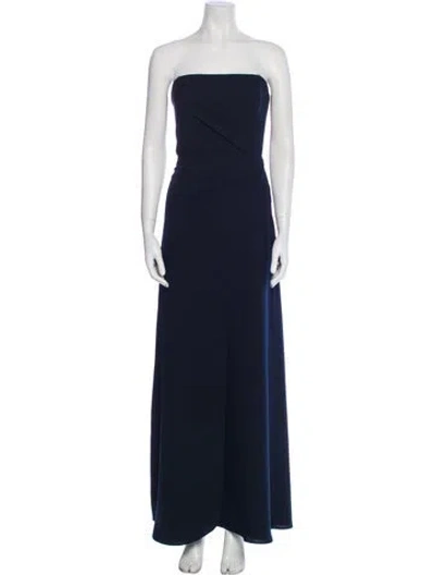 Pre-owned Halston Strapless Long Dress In Blue