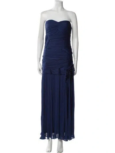 Pre-owned Halston Strapless Long Dress In Blue