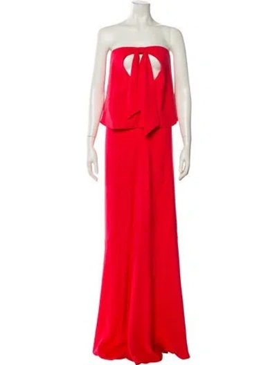 Pre-owned Halston Strapless Long Dress In Red