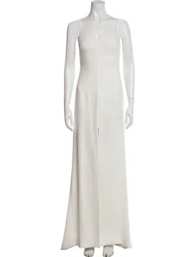 Pre-owned Halston Strapless Long Dress In White