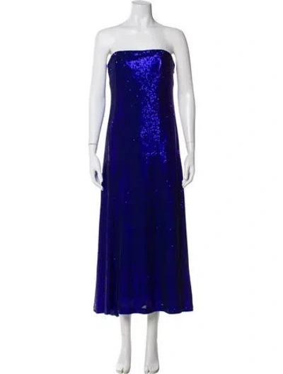 Pre-owned Halston Strapless Midi Length Dress In Blue