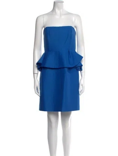 Pre-owned Halston Strapless Mini Dress In Blue
