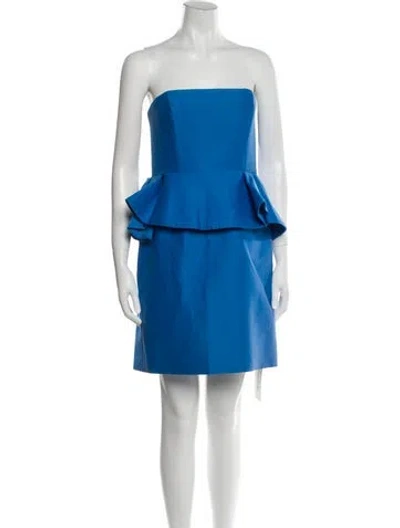 Pre-owned Halston Strapless Mini Dress In Blue
