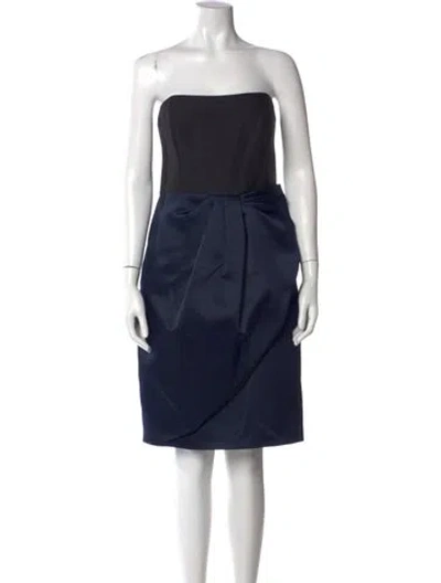 Pre-owned Halston Strapless Mini Dress In Blue
