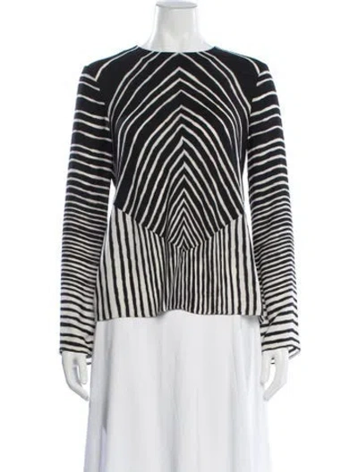 Pre-owned Halston Striped Crew Neck Top In Black