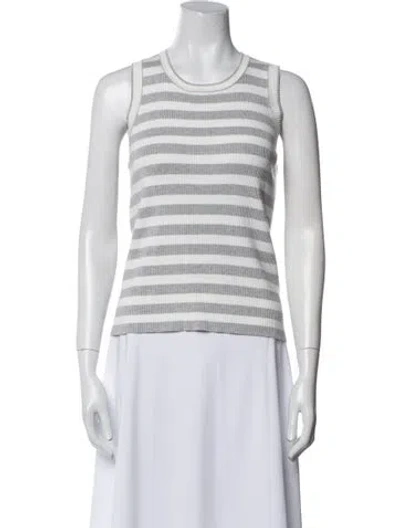 Pre-owned Halston Striped Crew Neck Top In White