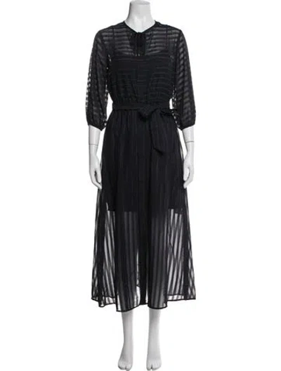 Pre-owned Halston Striped Long Dress In Black