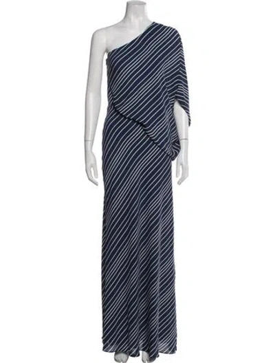 Pre-owned Halston Striped Long Dress In Blue
