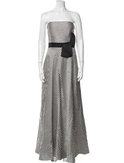 Pre-owned Halston Striped Long Dress W/ Tags In Black/white