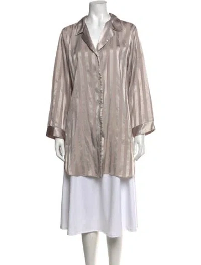 Pre-owned Halston Striped Long Sleeve Button-up Top In Grey