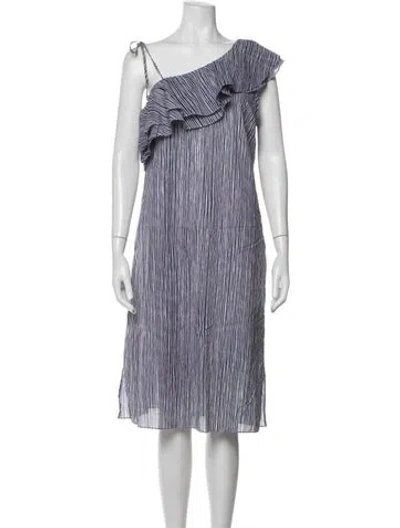 Pre-owned Halston Striped Midi Length Dress In Blue