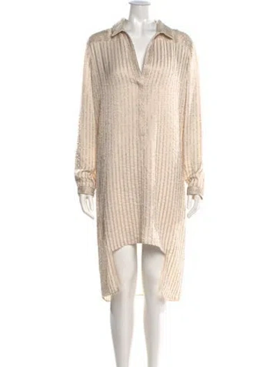 Pre-owned Halston Striped Midi Length Dress In Neutral