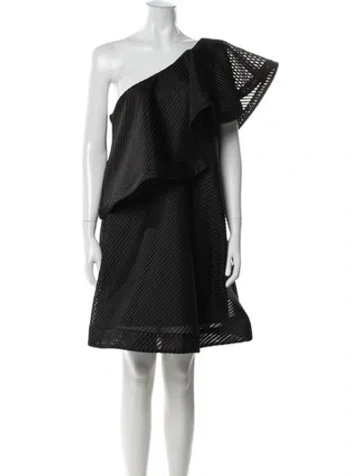 Pre-owned Halston Striped Mini Dress In Black