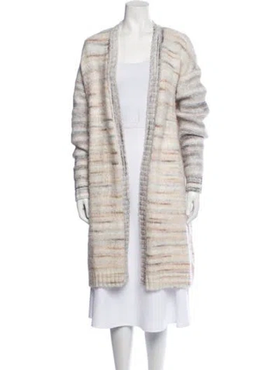 Pre-owned Halston Striped Open Front Sweater In Neutrals