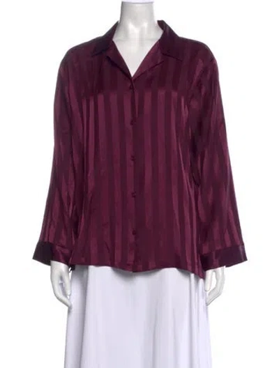 Pre-owned Halston Striped V-neck Blouse In Purple