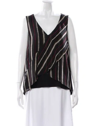 Pre-owned Halston Striped V-neck Top In Black