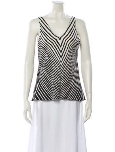 Pre-owned Halston Striped V-neck Top In White
