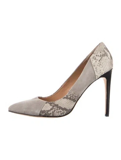Pre-owned Halston Suede Animal Print D'orsay Pumps In Gray