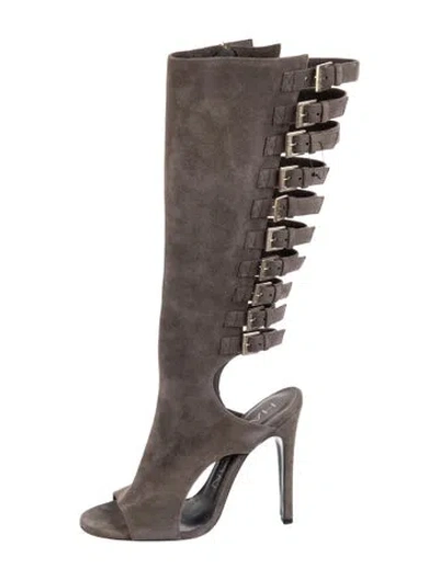 Pre-owned Halston Suede Boots In Brown/grey