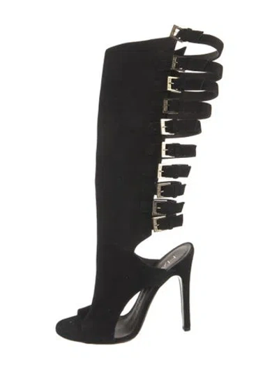 Pre-owned Halston Suede Gladiator Sandals In Black