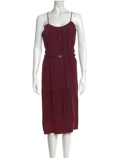 Pre-owned Halston Suede Midi Length Dress In Burgundy